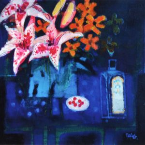 Francis Boag_Blue Table With Lilies_Signed Limited Edition Print Giclee_Image 17x17