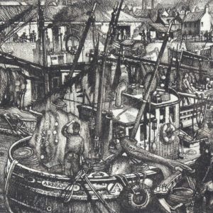 William Peters Vannet_ Etching_ Drying Nets, Arbroath (Exh. RA,RSA, RGI 1962)_ Image 8.5x12