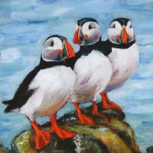Gina Wright_SIgned Limited Edition Print_Puffin Trio_image 8x7