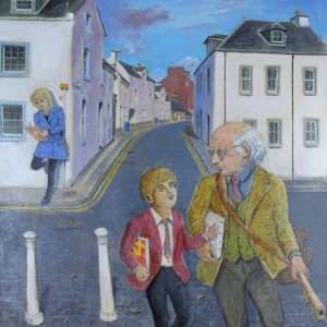 Johnny Johnstone_Mr. Patrick and a Pupil Set Out to Paint the Harbour_Mixed Media_24x21.5_28x28_995_Framed