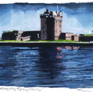 1 Stephen French _Original_Mixed Media_ broughty Ferry Castle II_ unframed 6x10- framed 14 x 18 (1)