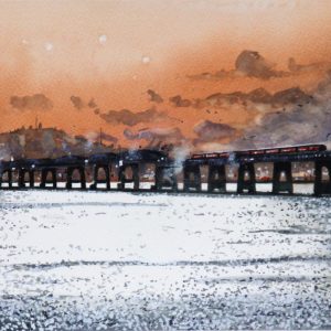Evening train over tay rail bridge Image 9x16