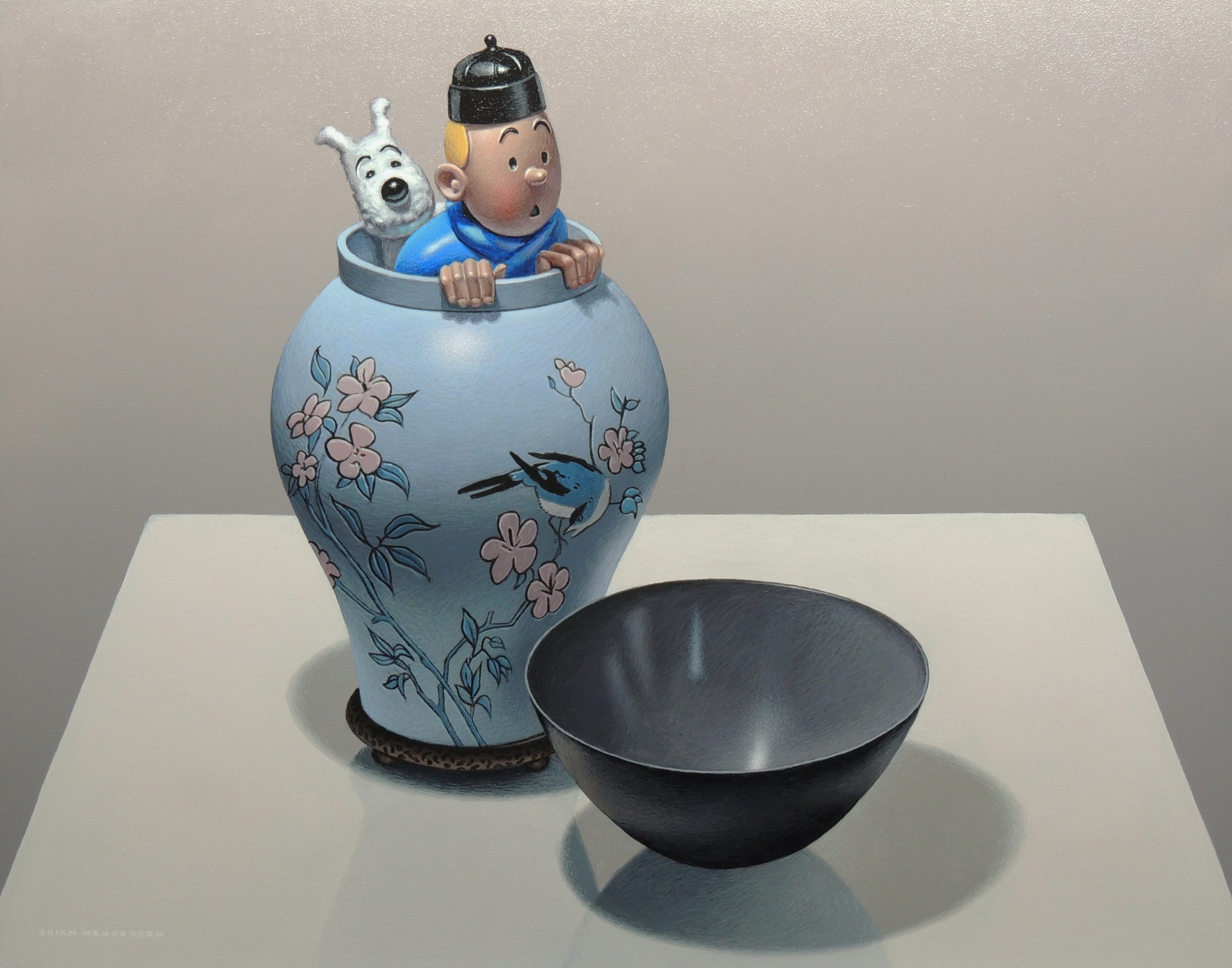 B Henderson Black Bowl and Blue Vase-min