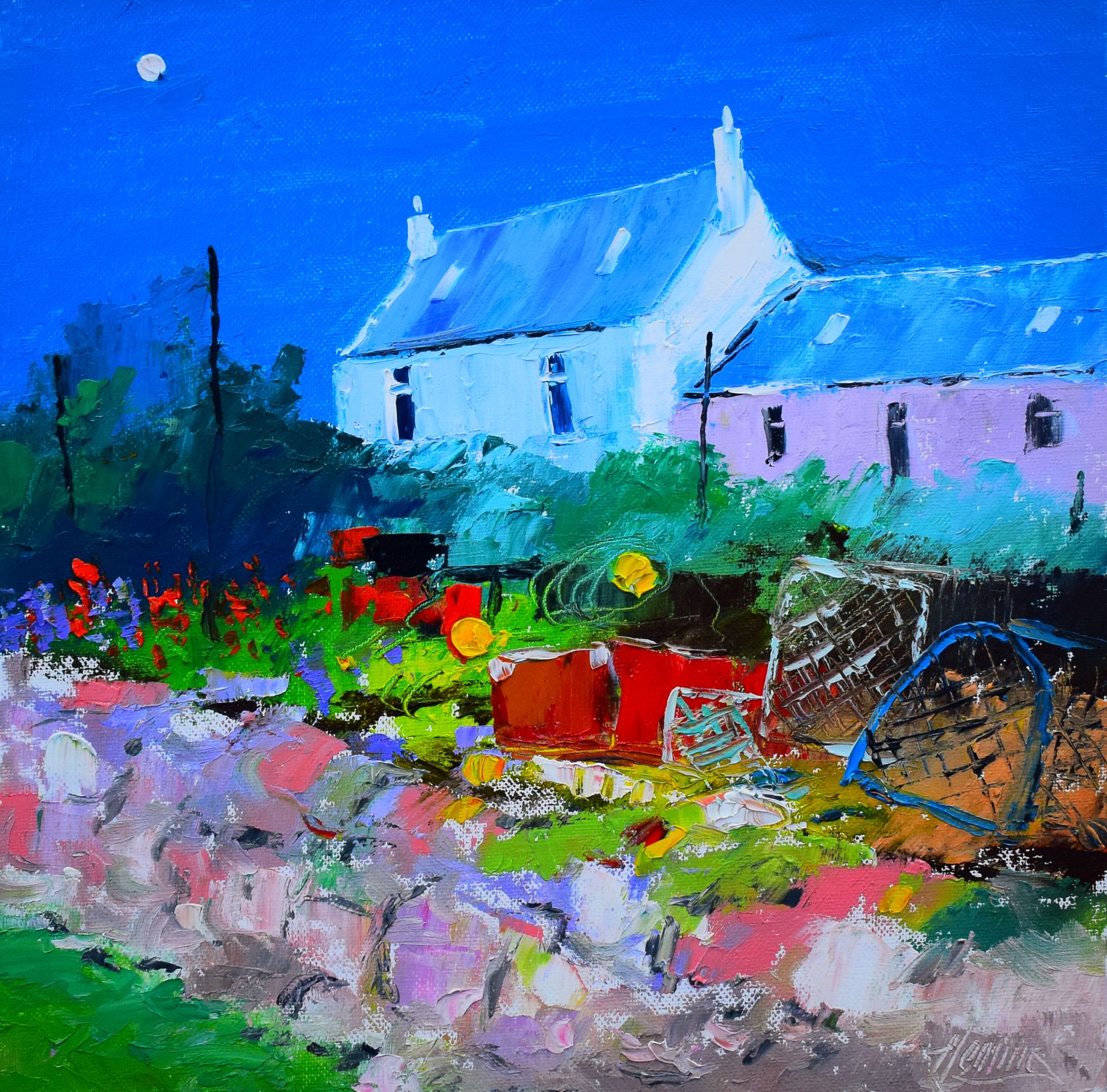 12.Cottages and Creels, Summer Moon, Catterline, Aberdeenshire-min