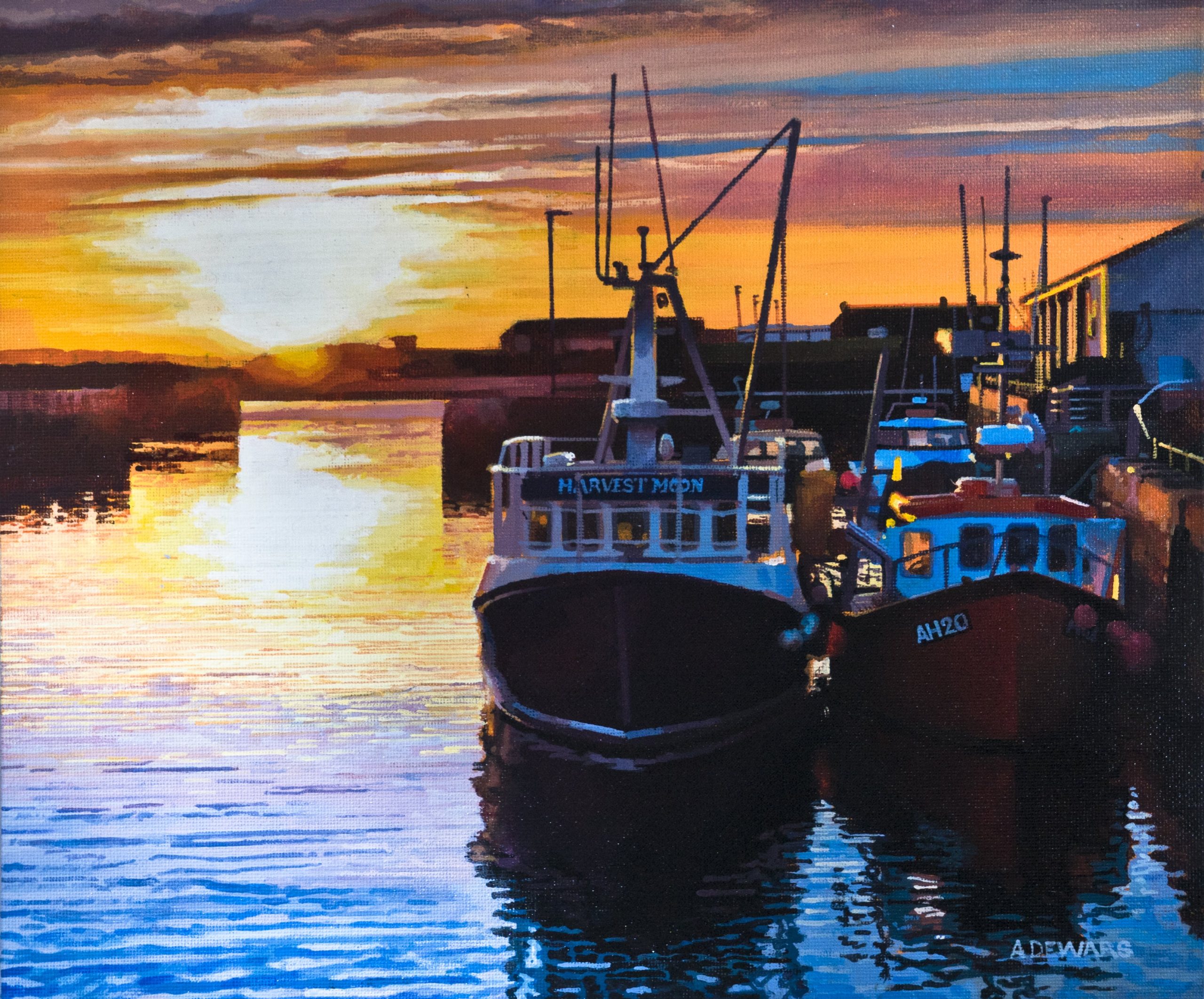 Alex Dewars Arbroath Harbour, Acrylic on Board £675-min