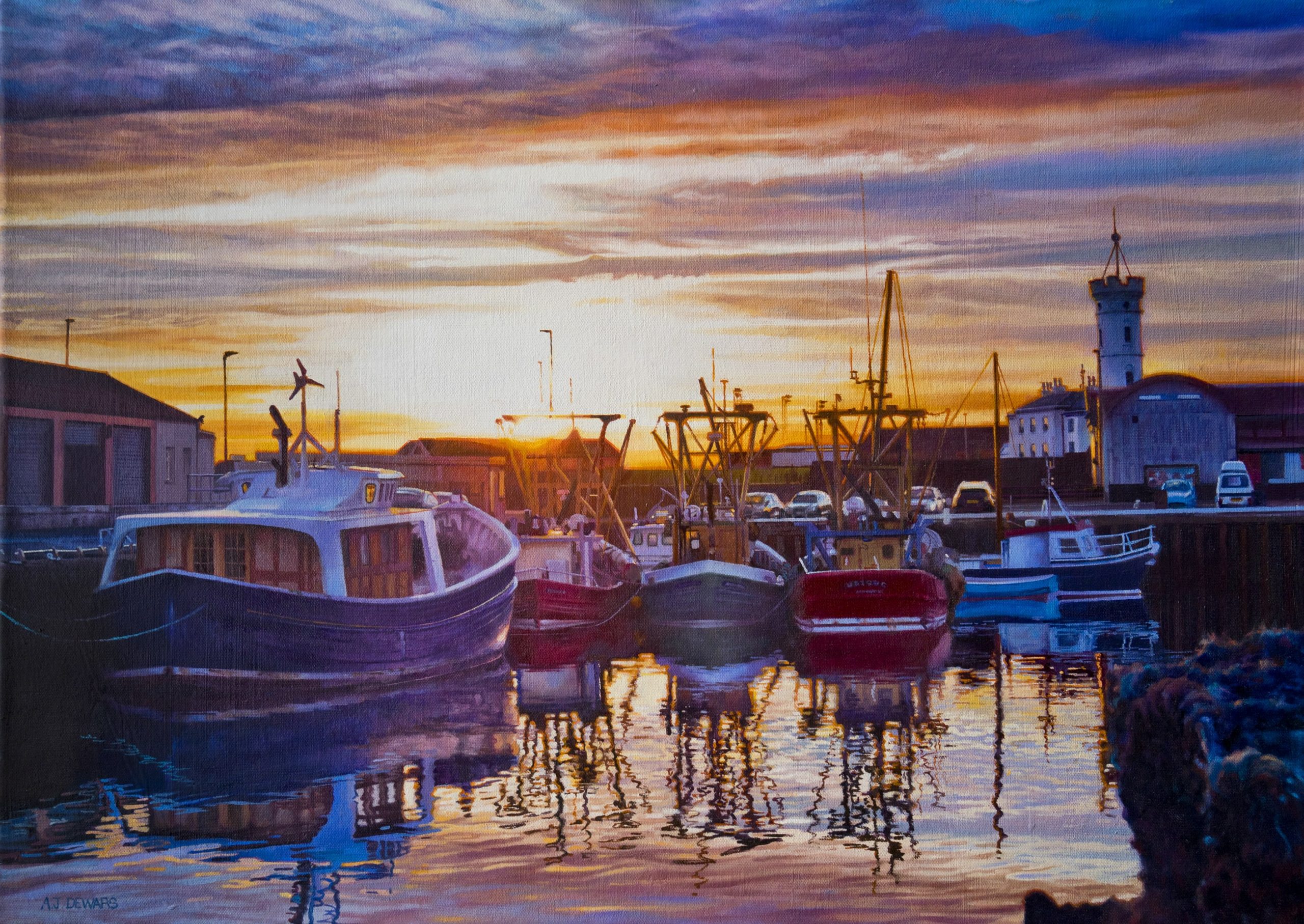 Alex Dewars Arbroath Harbour oil on canvas 50x70cm £1200 emailsize -min