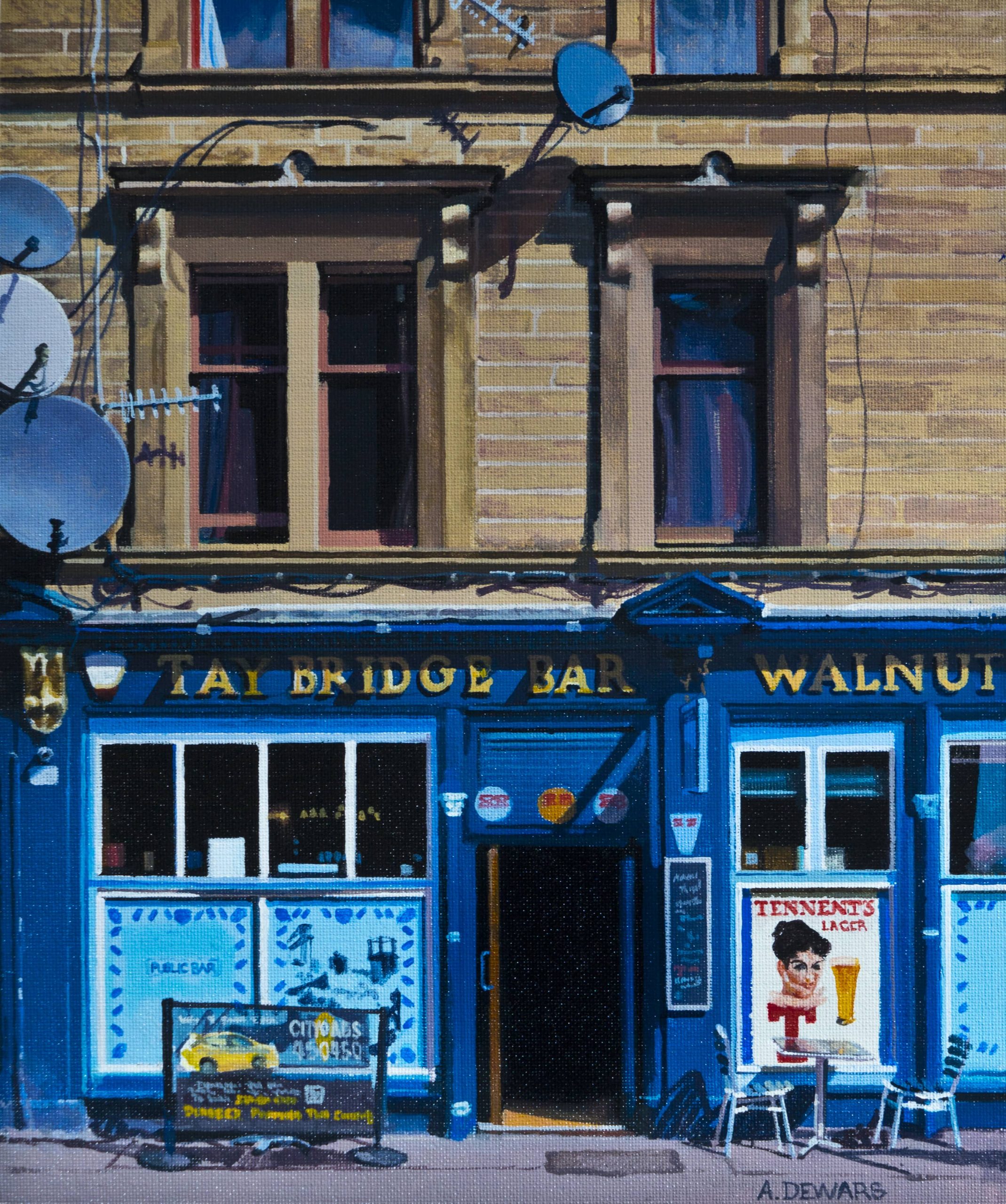 Alex Dewars, Tay Bridge Tavern 25x30cm Acyrlic on Board £675 (1)-min Alex Dewars, Tay Bridge Tavern 25x30cm Acyrlic on Board £675 (1)-min