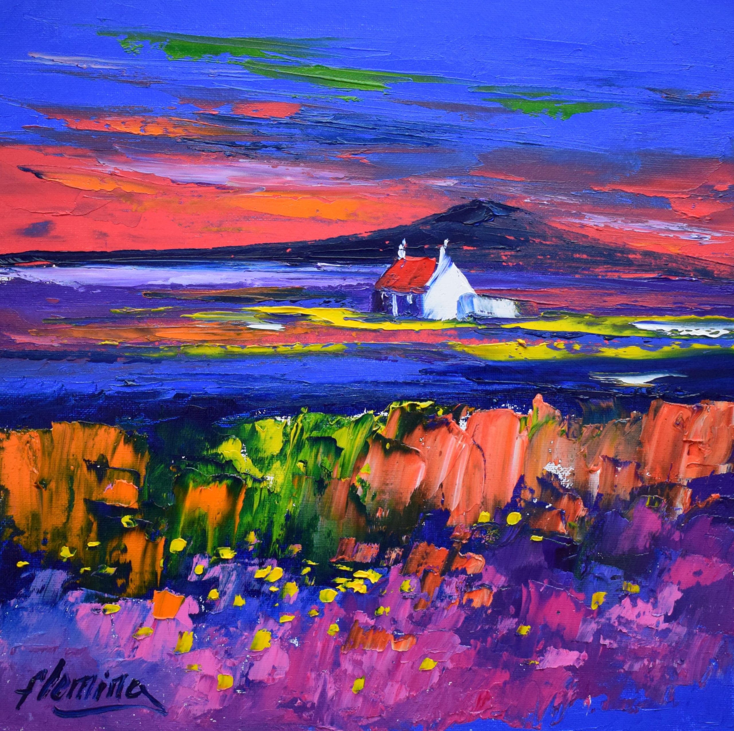 4.Uist Sunset with Cottage & Northern Lights-min