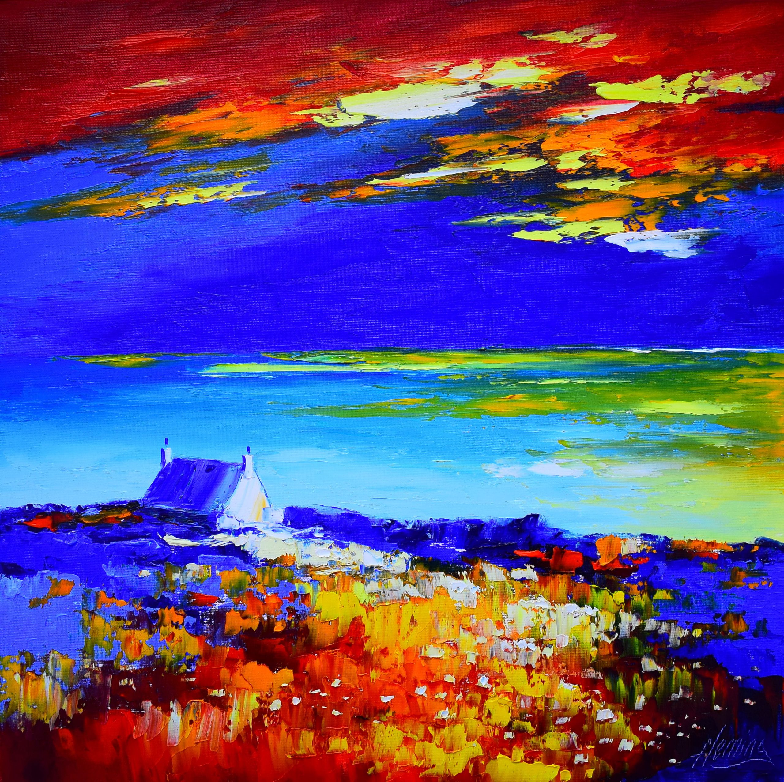 6.Sunset, Cottage by the Sea, Isle of Lewis (16'' x 16'')(Offer £499, was £599)